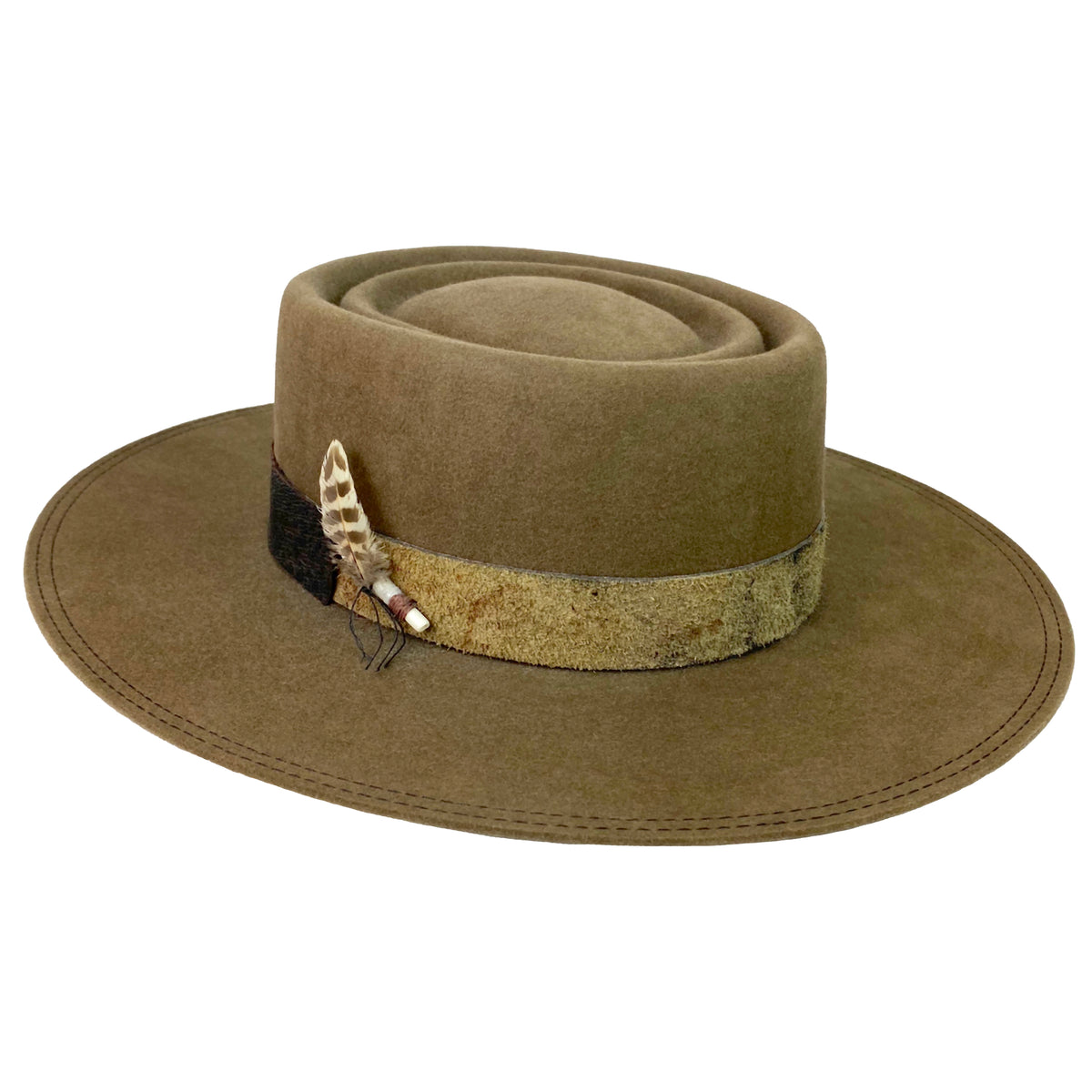 custom western weight beaver blend fur felt hat with double telescope crown