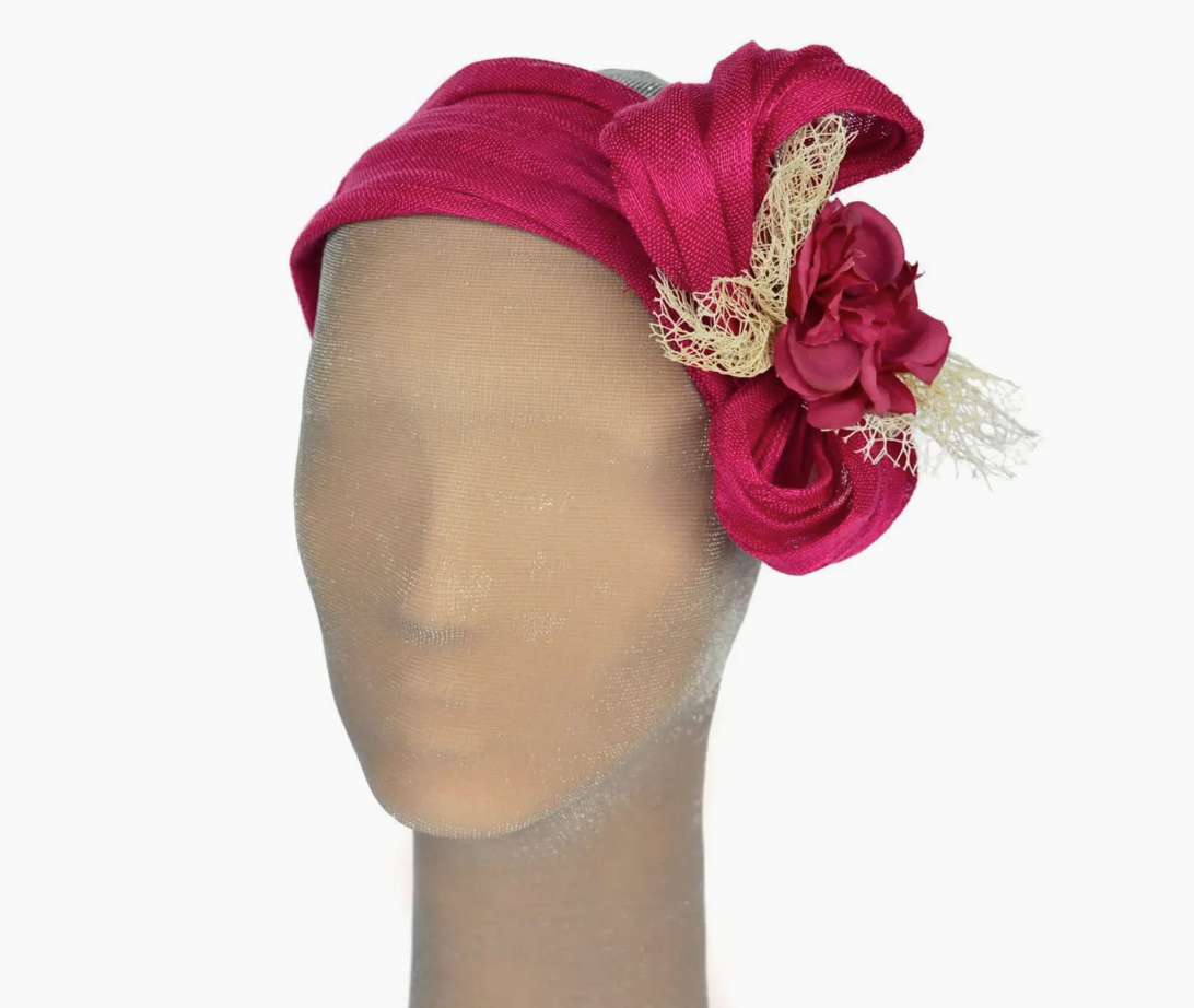 turban ~ silk sinamay, bougainvillea