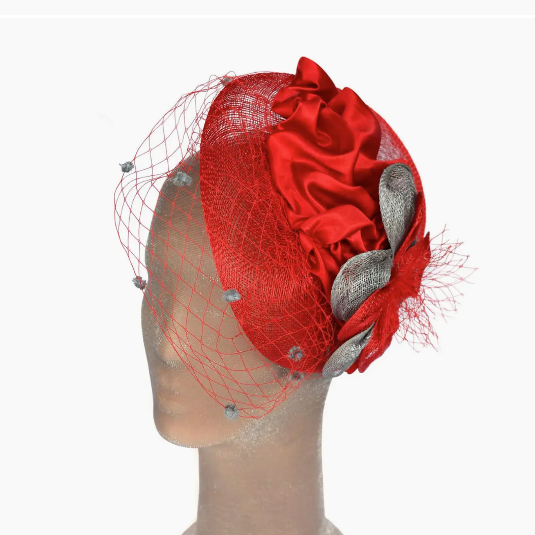 fascinator ~ red / silver