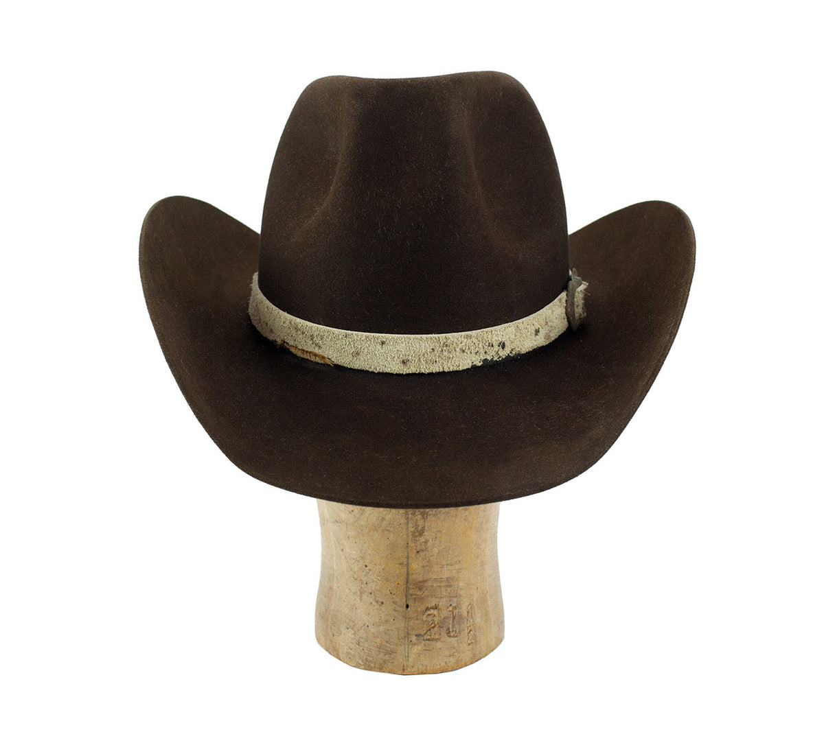 custom leather hatband with vintage brass buckle