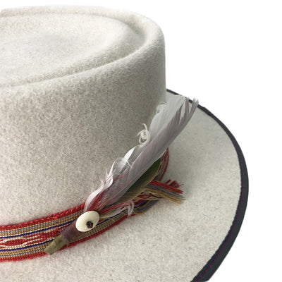 hatWRKS original with handwoven hatband and custom feather