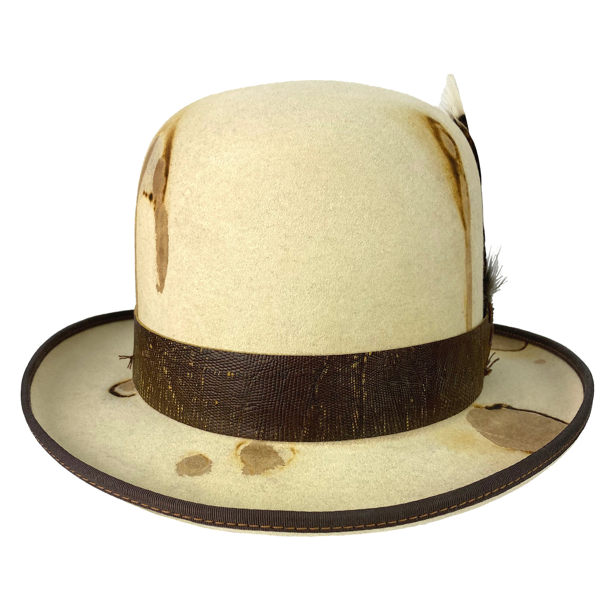 open crown approx 5" with bound 2 1/4" brim