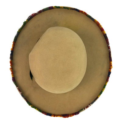 hand dyed hat body with bashed open crown approx 5 1/2" and tapestry trim
