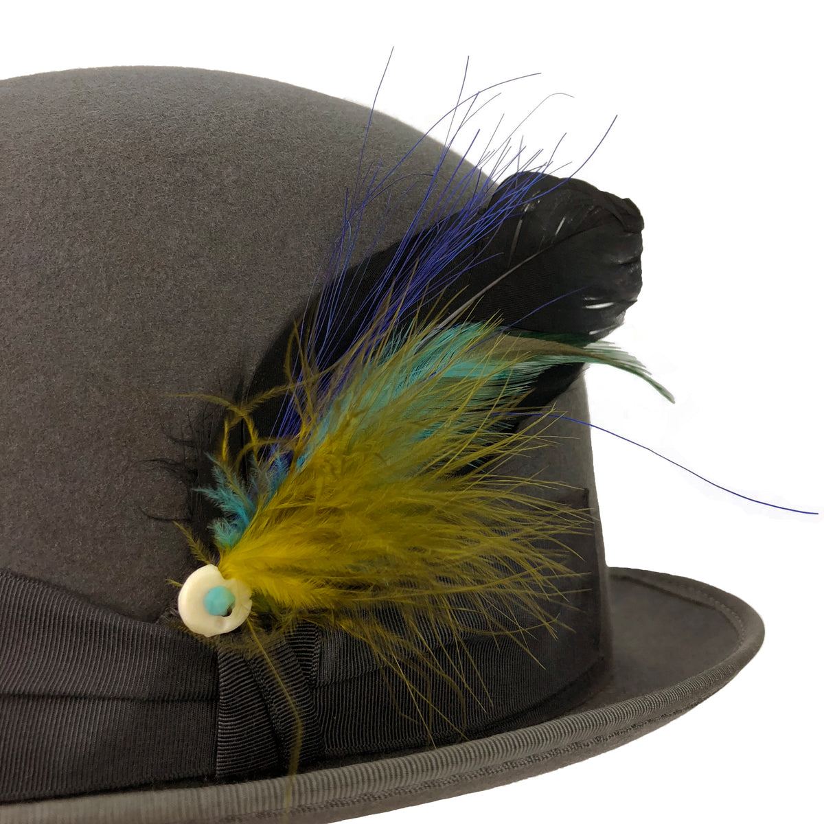 custom dyed grosgrain ribbon hatband with feather