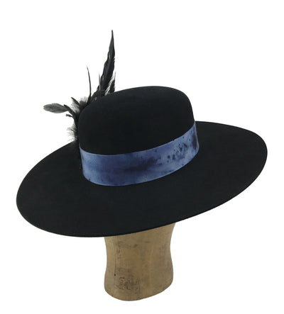 hand dyed grosgrain hatband with custom feathers
