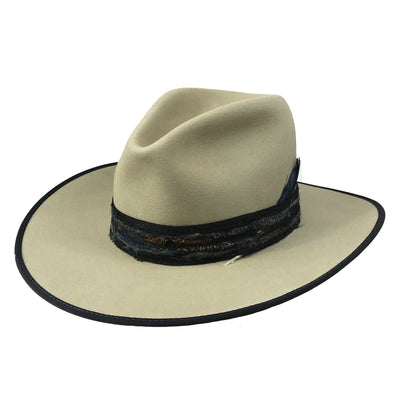 bound brim with custom hatband and feather