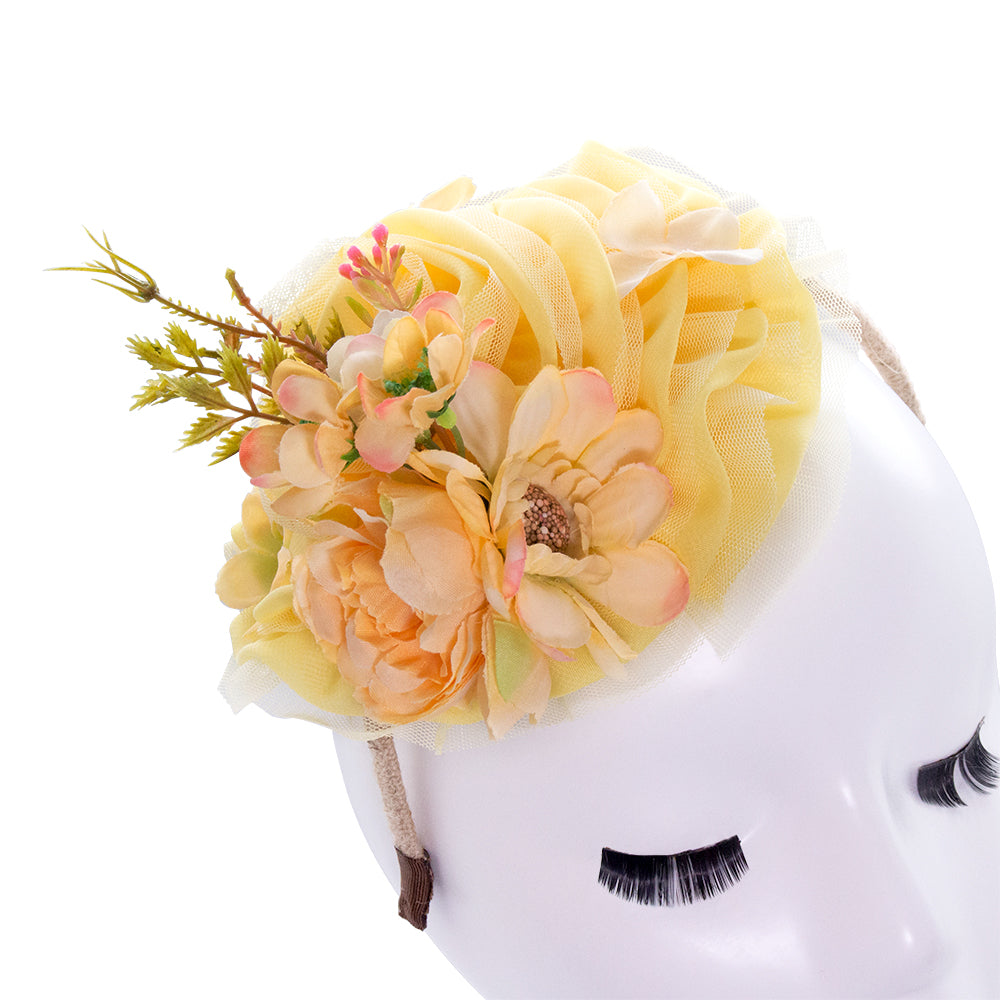 yellow floral fascinator for women