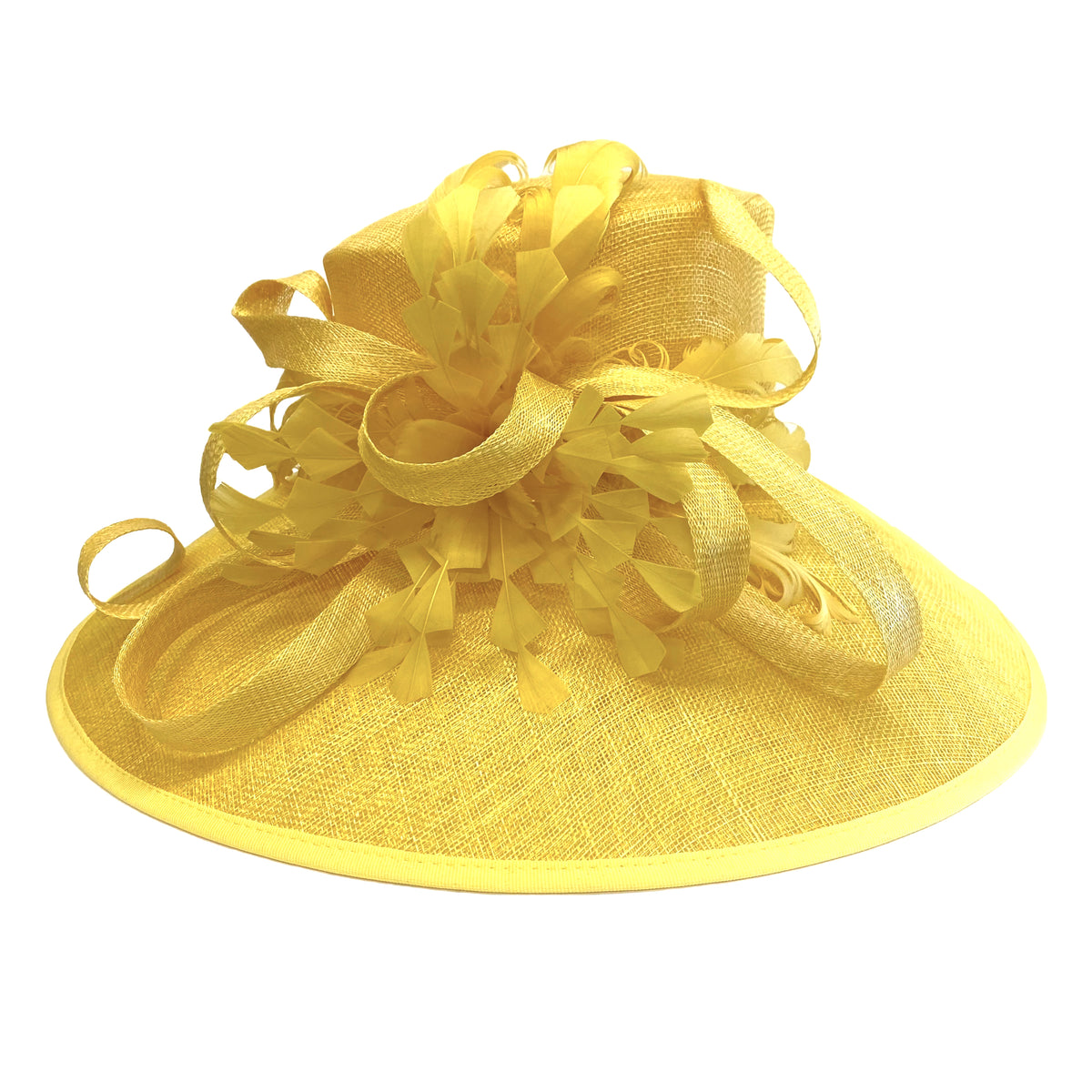 sinamay lampshade w/feather flowers ~ yellow