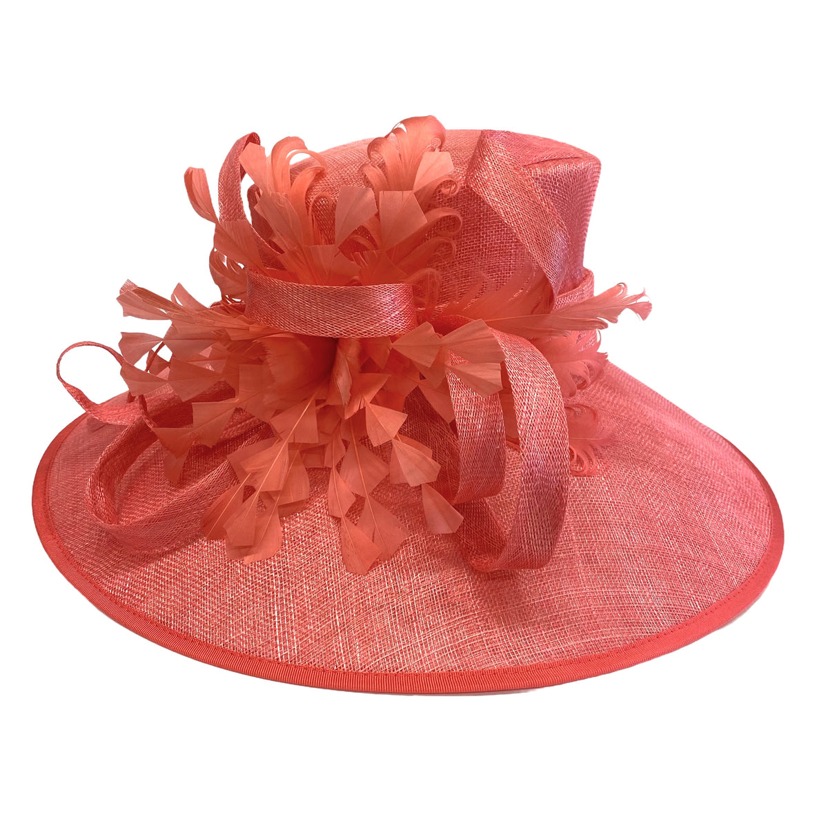 sinamay lampshade w/feather flowers ~ coral