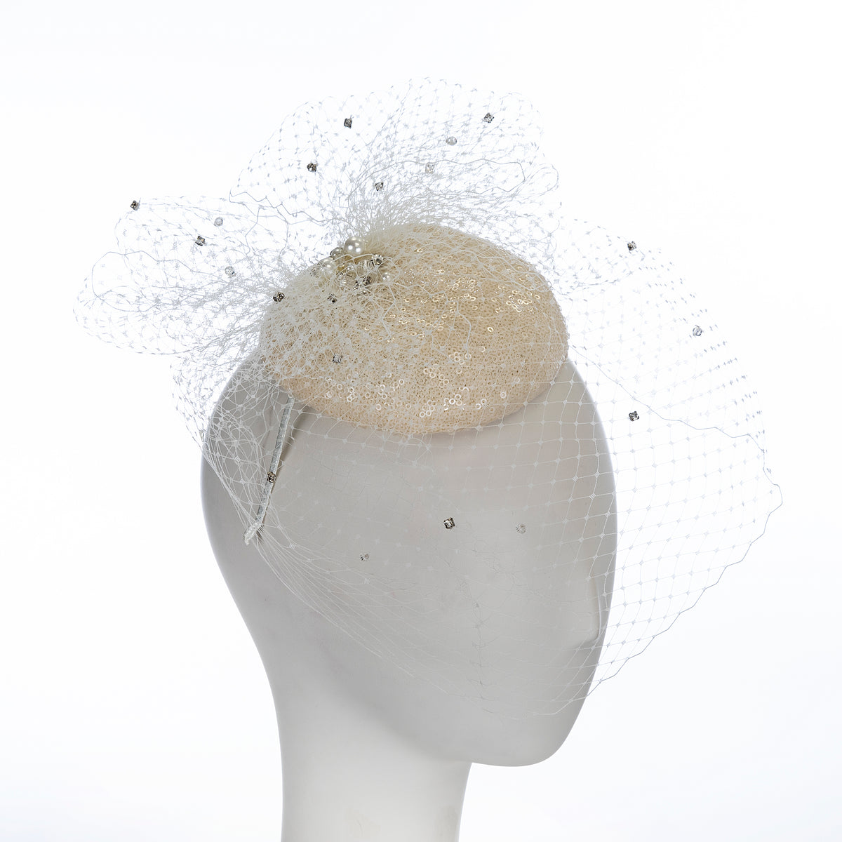 off white sequined veil fascinator