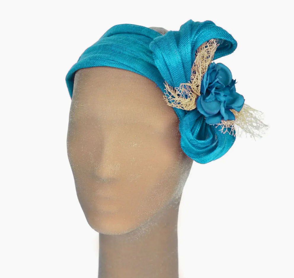 headband ~ silk sinamay, turquoise