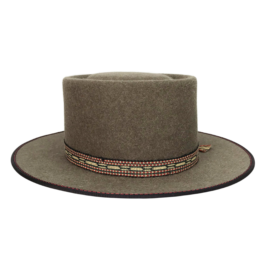 pecan feathered hat body made from dress weight fur felt with a telescope crown