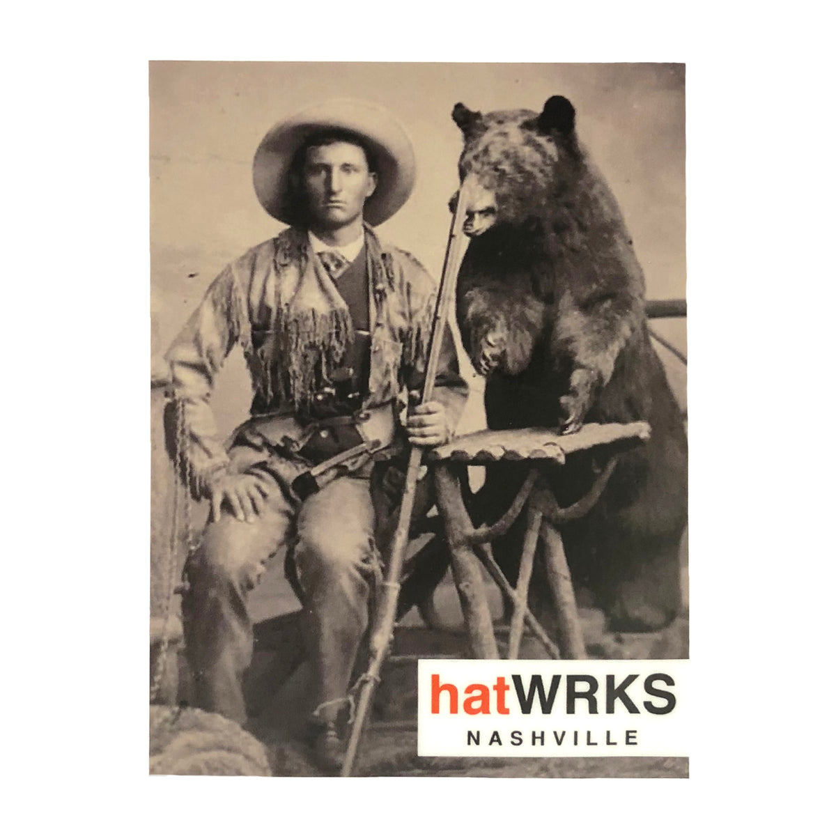 hatWRKS sticker ~ "man & bear tintype"